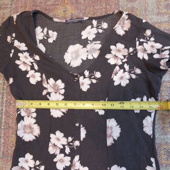 Brandy Melville Black Floral Short Sleeve Button-Front Mini Dress One Size - Picture 5 of 5